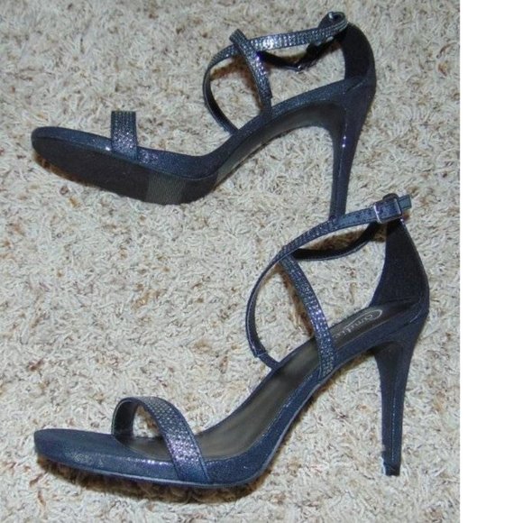 Womens Suede Pumps Candies Black Rhinestone 9 High Heels Ankle Strap Padded - Picture 6 of 8